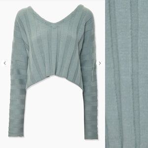 FOREVER 21 SAGE CROP RIB KNIT DROP SLEEVE SWEATER